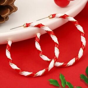 Red and White Striped Hoop Earrings